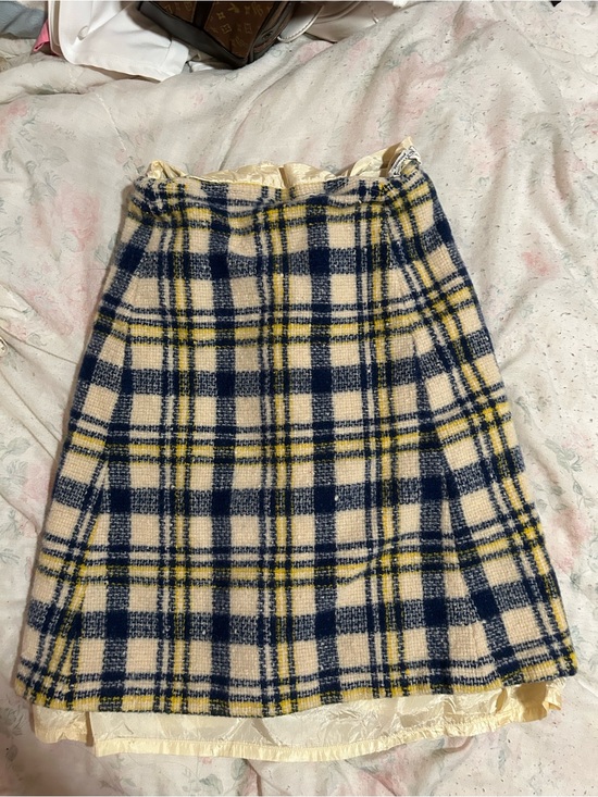 Austin Hill Dresses & Skirts - Austin Hill Vintage Cream Plaid A-Line Skirt with Navy and Yellow Accents